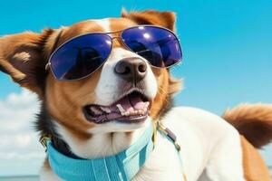 Dog wearing sunglasess. AI Generative Pro Photo