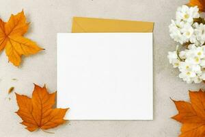 autumn decoration. paperwhite blank card mockup background. AI Generative Pro Photo