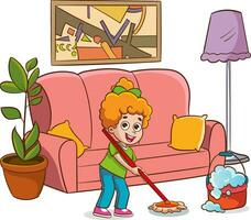 vector illustration Of Children Doing Various Houseworks.