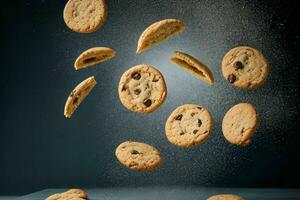 Flying cookies chip cookies. AI Generative Pro Photo