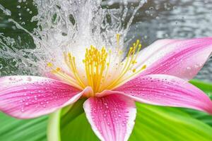 agua salpicaduras en el lirio flor. antecedentes. ai generativo Pro foto