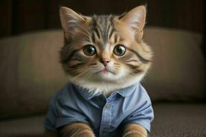 That cute cat wearing shirt. AI Generative Pro Photo