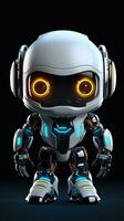 Cute futuristic small white robot with dark background. Generative AI photo