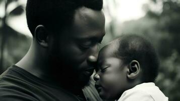 Close-up of a father gazing lovingly at his newborn baby.. Generative AI photo