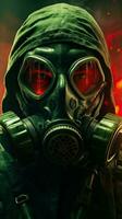 Cyberpunk gas mask character with green theme. Generative AI photo