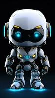 Cute futuristic small white robot with dark background. Generative AI photo