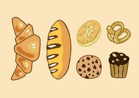 Set vector bread icons. Croissant, pretzel, muffin, cookies, biscuits, french baguette for design menu bakery.