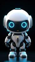 Cute futuristic small white robot with dark background. Generative AI photo