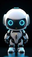 Cute futuristic small white robot with dark background. Generative AI photo