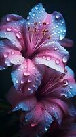 Pink flower with water drops. Generative AI photo