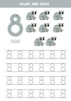 Trace numbers. Number 8 eight. Cute cartoon slow loris. vector