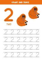 Trace numbers. Number 2 two. Cute cartoon orangutan. vector