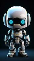 Cute futuristic small white robot with dark background. Generative AI photo