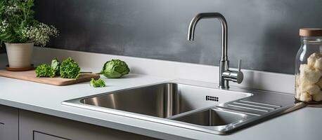 Kitchen sink made of stainless steel photo