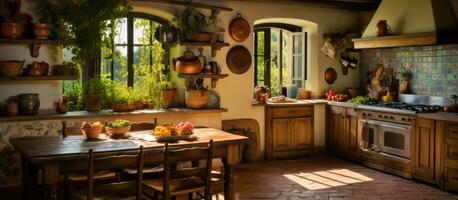 A kitchen in a farmhouse in Tuscany photo