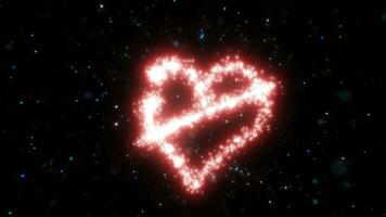 abstrait rouge l'amour cœur et le une inscription l'amour fabriqué de petit brillant embrasé énergie particules de fête Contexte pour la Saint-Valentin journée video
