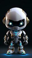 Cute futuristic small white robot with dark background. Generative AI photo