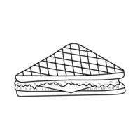 Sandwich with cheese and vegetables. Fast food linear icon. American street food. Hand drawn doodle illustration. vector