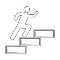 Man running up stairs linear icon. Career growth, progress, success, winning concept. vector