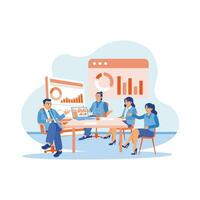 The manager and other coworkers are having a meeting in the office. Discuss and exchange ideas during meetings. Teamwork meeting concept. trend modern vector flat illustration