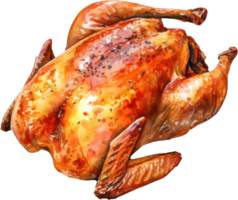 Roast chicken watercolor illustration. AI Generated png