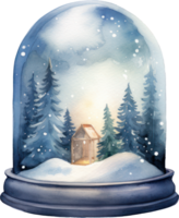 Snow globe watercolor illustration. AI Generated png