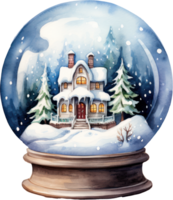 Snow globe watercolor illustration. AI Generated png