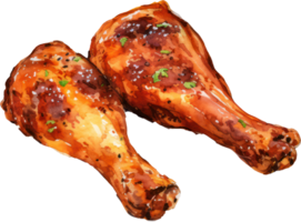 Grilled turkey drumstick watercolor. AI Generated png