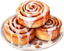 Cinnamon roll watercolor. AI Generated png