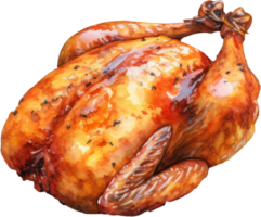 Roast chicken watercolor illustration. AI Generated png