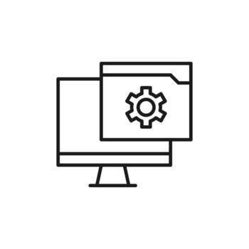 engranaje en ventana aislado línea icono. Perfecto para web sitios, aplicaciones, ui, Internet, tiendas, historias. sencillo imagen dibujado con negro Delgado línea vector