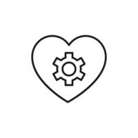 Gear inside of Heart Isolated Line Icon. Perfect for web sites, apps, UI, internet, shops, stores. Simple image drawn with black thin line vector
