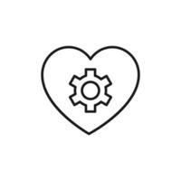 Gear inside of Heart Isolated Line Icon. Perfect for web sites, apps, UI, internet, shops, stores. Simple image drawn with black thin line vector