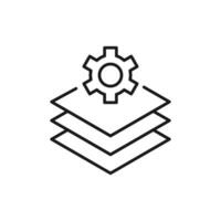 Gear on Stack of Papers Isolated Line Icon. Perfect for web sites, apps, UI, internet, shops, stores. Simple image drawn with black thin line vector