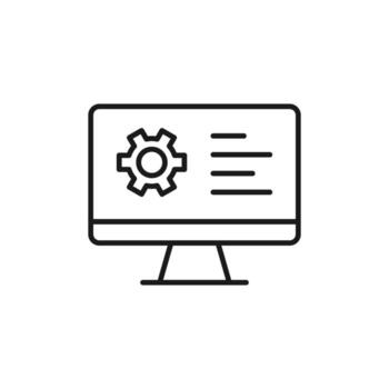 engranaje en monitor de computadora aislado línea icono. Perfecto para web sitios, aplicaciones, ui, Internet, tiendas, historias. sencillo imagen dibujado con negro Delgado línea vector