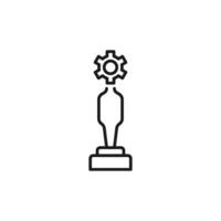 Gear on Winner Statuette Isolated Line Icon. Perfect for web sites, apps, UI, internet, shops, stores. Simple image drawn with black thin line vector