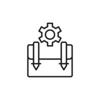 Gear over Suitcase Isolated Line Icon. Perfect for web sites, apps, UI, internet, shops, stores. Simple image drawn with black thin line vector