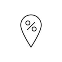 Percent on Map Pin Isolated Line Icon. Perfect for web sites, apps, UI, internet, shops, stores. Simple image drawn with black thin line vector