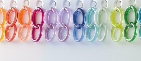 Multicolored plastic eyelets in various shapes for curtain fastening photo