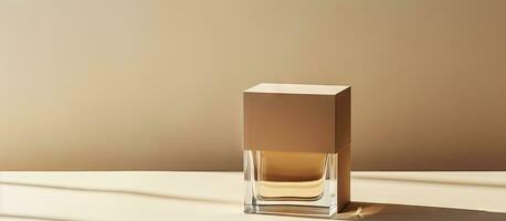 High quality photo of a mock up of a glass bottle and paper box for home perfume