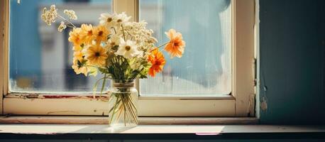 Flowers near apartment window photo