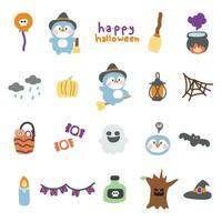 Set of cute icon penguin witch in halloween concept.Festival.Autumn vector