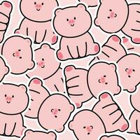 Seamless pattern of cute pig sit sticker background.Farm animal character design.Kid graphic hand drawn.Baby clothing screen.Kawaii.Vector.Illustration. vector