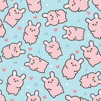 Seamless pattern of cute rabbit in happy feeling and dance with heart and note music on pastel background.Rodent animal character cartoon design.Kawaii.Vector.Illustration. vector