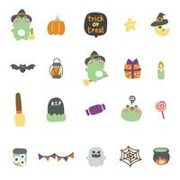 Set of cute icon frog witch in halloween concept.Festival.Autumn vector