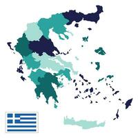 Grecia mapa con principal regiones. mapa de Grecia y nacional bandera vector