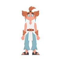 Cartoon funny and fabulous Viking warrior girl. Cartoon style vector