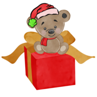 Brown bear wearing Christmas costume, Creative with illustration in flat design,watercolor. png