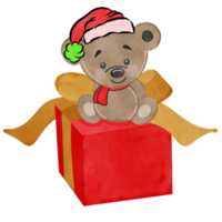 Castanho Urso vestindo Natal fantasia, criativo com ilustração dentro plano desenho, aquarela. png