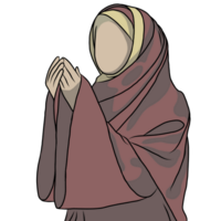 dibujos animados personaje, hermoso musulmán mujer vistiendo hijab con orando, creativo con ilustración en plano diseño. png